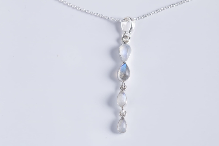 Naszyjnik z labradorytem i kamieniem księżycowym