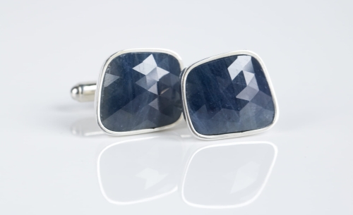 Srebrne spinki do mankietów z szafirem