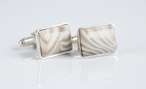 Spinki do mankietów z prostokątnym krzemieniem pasiastym