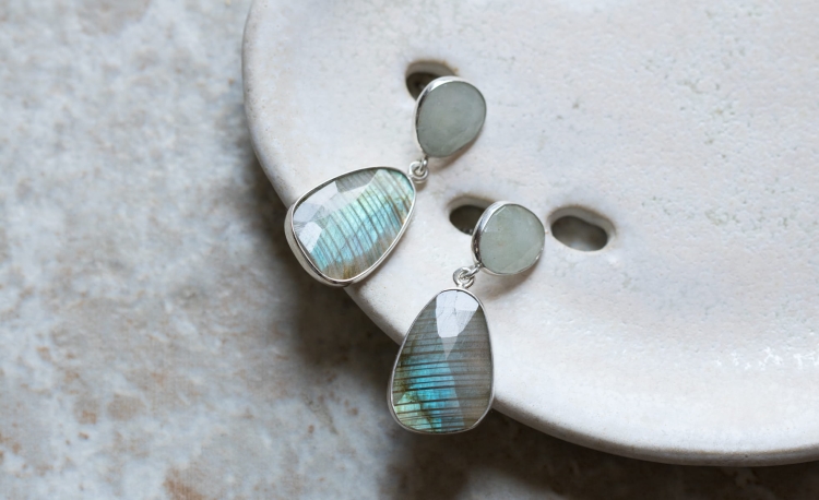 kolczyki z akwamarynem i labradorytem