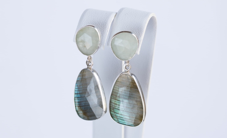 kolczyki z labradorytem i akwamarynem