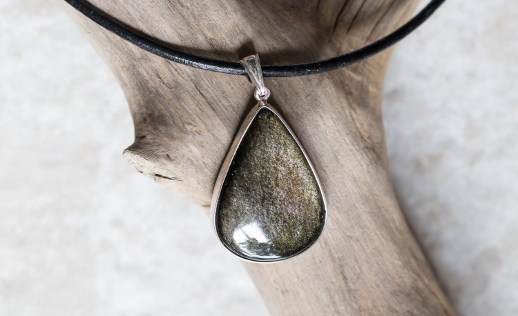 Naszyjnik z obsydianem złocistym w srebrze