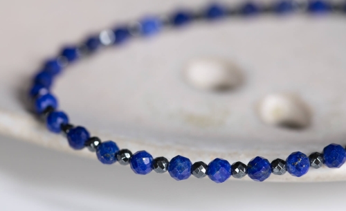 Srebrna bransoletka z lapisem i hematytem