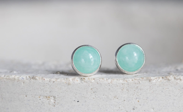 Amazonit - srebrne miętowe wkrętki