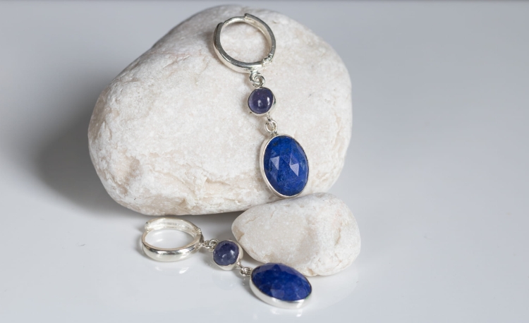 Srebrne kolczyki z lapis lazuli i tanzanitem