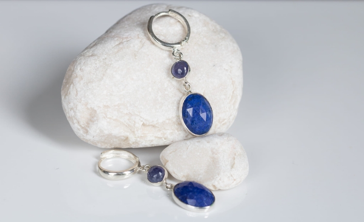 Srebrne kolczyki z lapis lazuli i tanzanitem