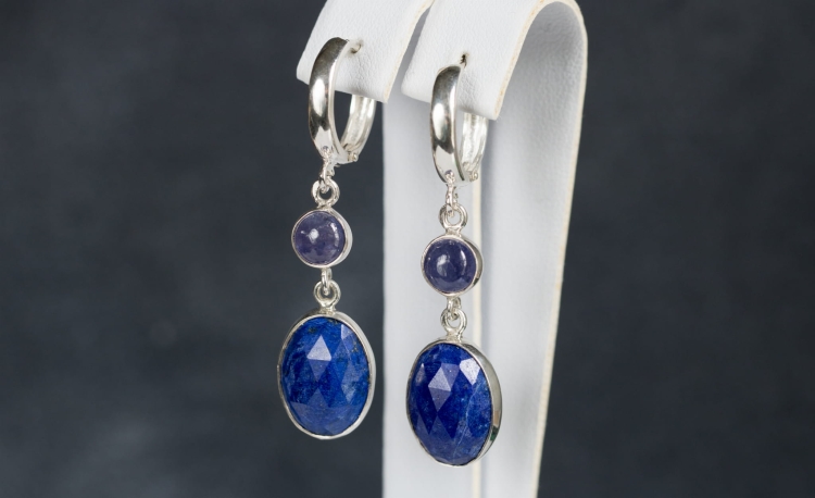 Srebrne kolczyki z lapis lazuli i tanzanitem