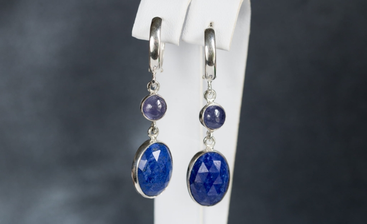 Srebrne kolczyki z lapis lazuli i tanzanitem