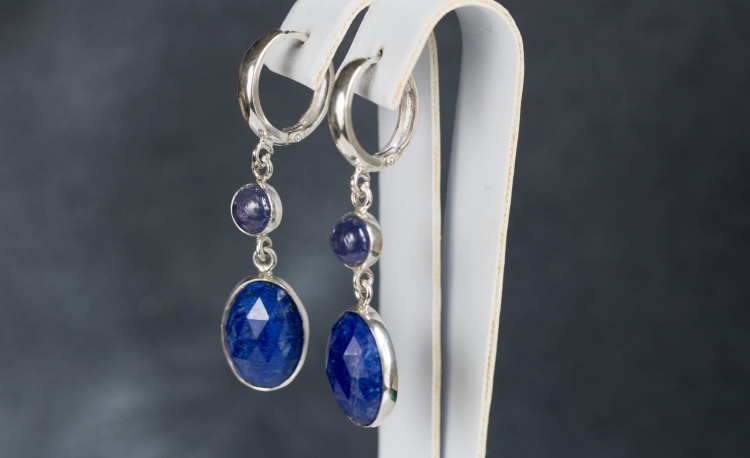 Srebrne kolczyki z lapis lazuli i tanzanitem