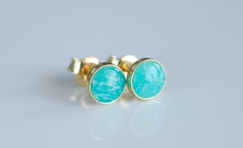 Złocone sztyfty z miętowymi amazonitami