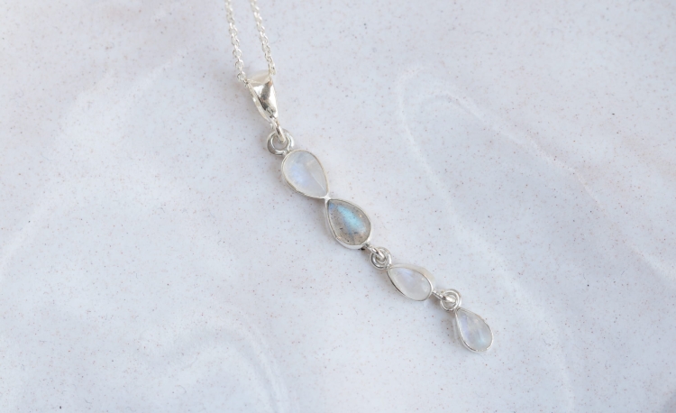 Naszyjnik srebrny z kamieniem księżycowym i labradorytem