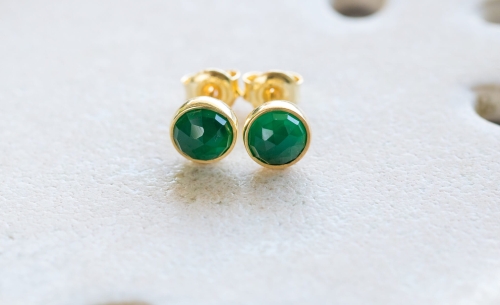 Agat zielony fasetowany pozłacany