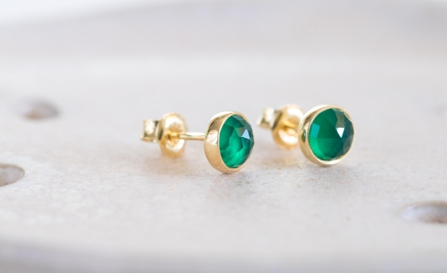 Agat zielony fasetowany pozłacany