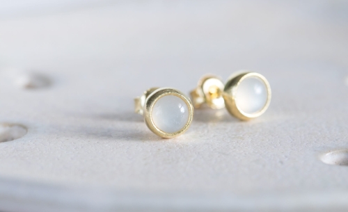 Kamień księżycowy - kolczyki srebrne złocone