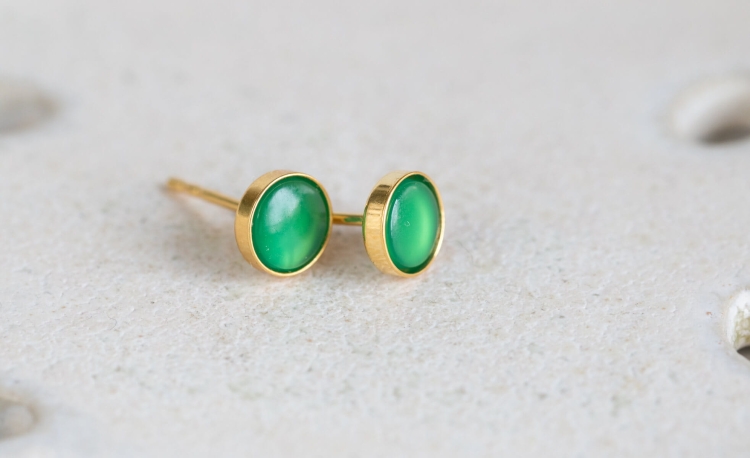 Agat zielony pozłacane kolczyki