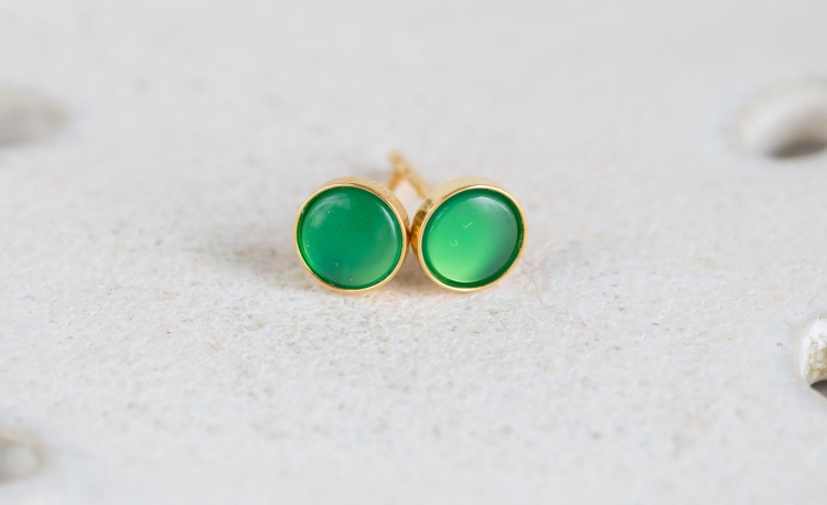 Agat zielony pozłacane kolczyki