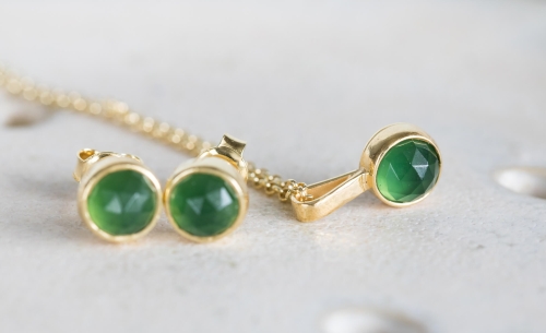 Złocony komplet biżuterii z serpentynem