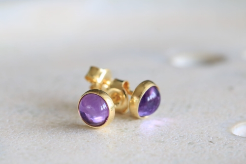 Kolczyki z ametystem 6mm pozłacane