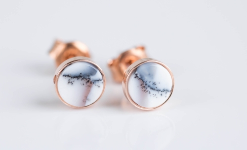 Kolczyki z agatem dendrytowy w różowym złoceniu