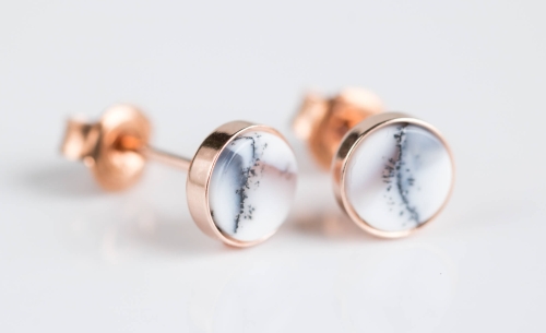 Kolczyki z agatem dendrytowy w różowym złoceniu