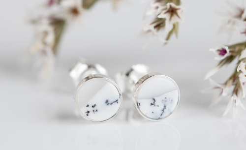 Srebrne kolczyki z agatem dendrytowym