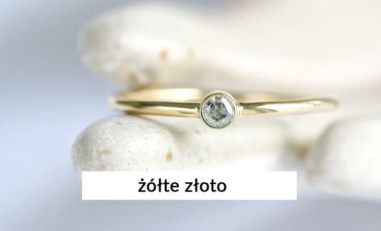 Pierścionek MINI z diamentem sól i pieprz 2,5mm w żółtym złocie