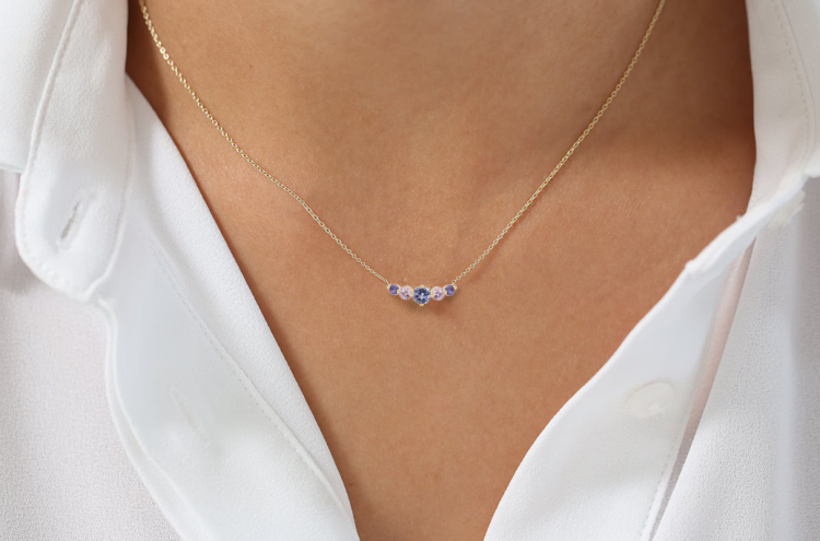 Złoty drobny naszyjnik z 5 kamieniami - Brzask