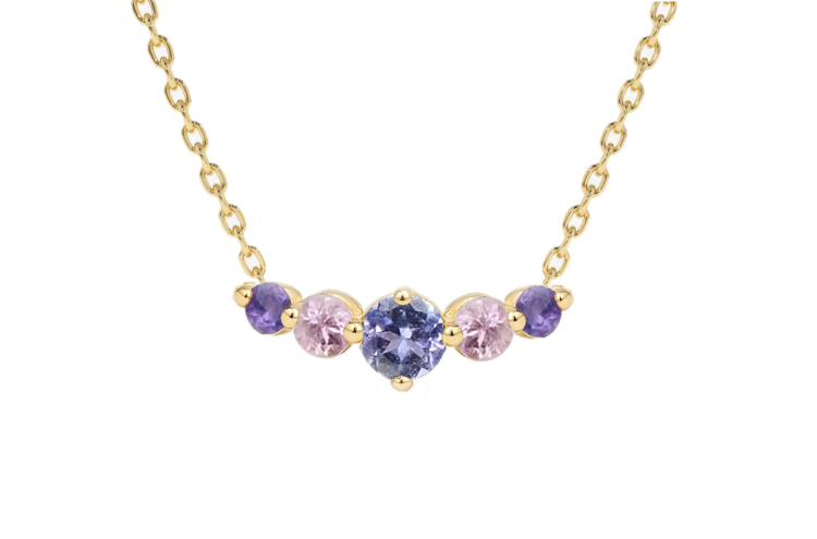 Złoty drobny naszyjnik z 5 kamieniami - Brzask