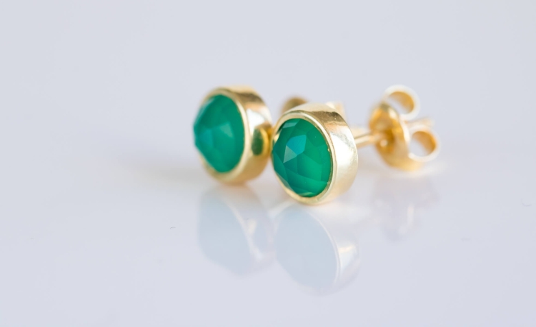 Agat zielony fasetowany pozłacany - sztyfty