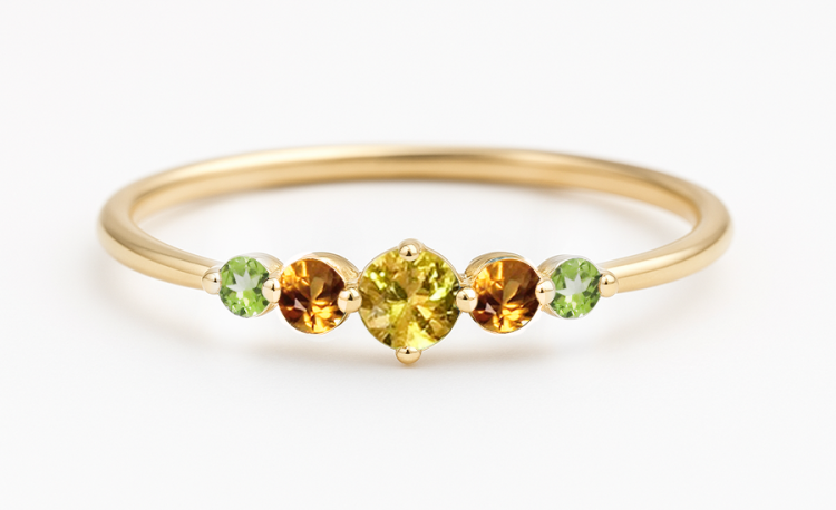 Złoty pierścionek z 5 kamieniami - Pocałunek lata