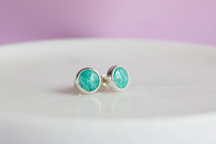 Amazonit - kolczyki srebrne 8mm