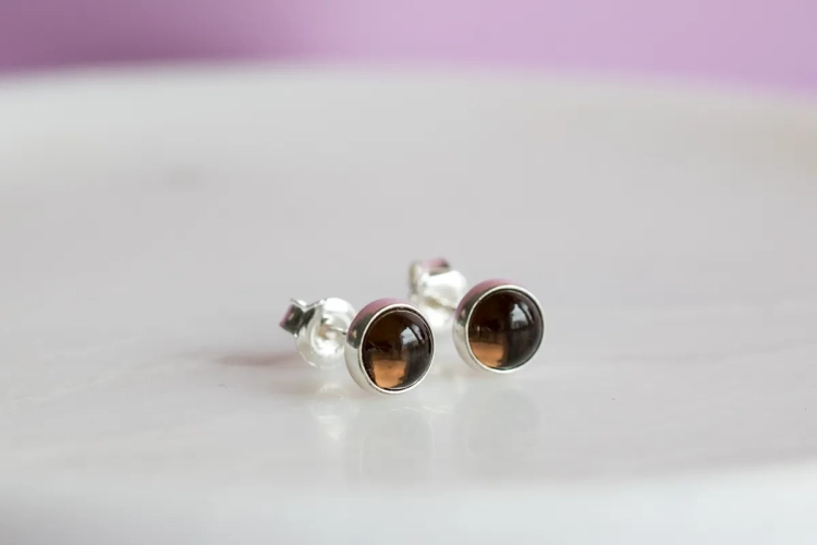 Srebrne sztyfty z kwarcem dymnym